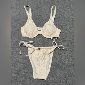Splendid Crochet Bikini Set Demi Top String Bottom white cream Boho
